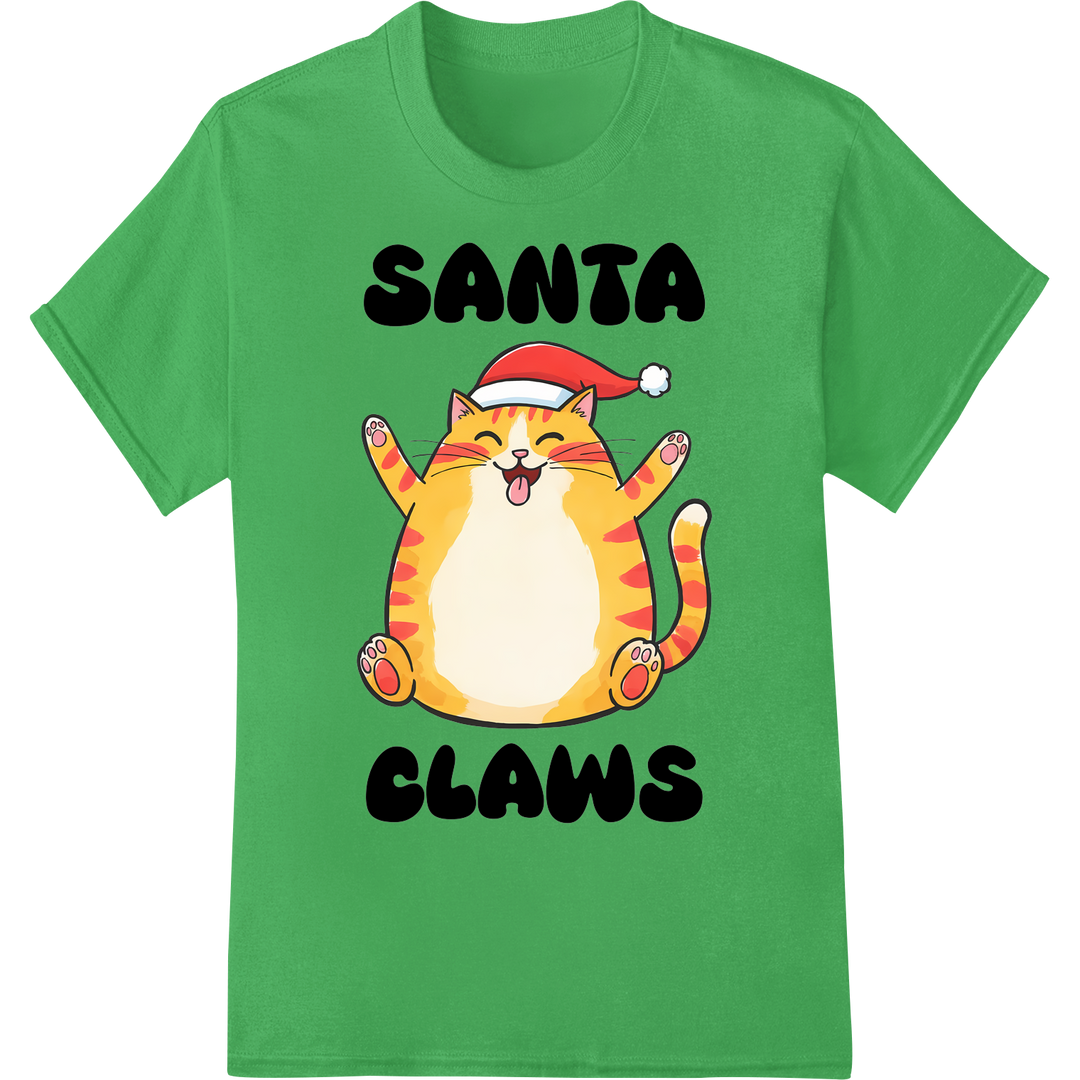 Meow-gical 'Santa Claws' Cat Christmas DTF Print Transfer on green shirt - SUPERDTF-DTF Prints-DTF Transfers-Custom DTF Prints