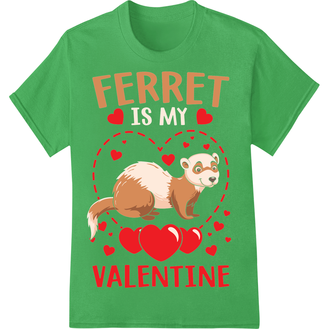 Adorable 'Ferret is My Valentine' DTF Print Heat Transfer on green shirt - SUPERDTF-DTF Prints-DTF Transfers-Custom DTF Prints