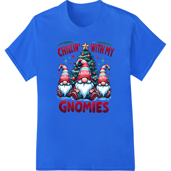 Adorable Christmas Gnome 'Chillin' with my GNOMIES' DTF Print on blue shirt - SUPERDTF-DTF Prints-DTF Transfers-Custom DTF Prints