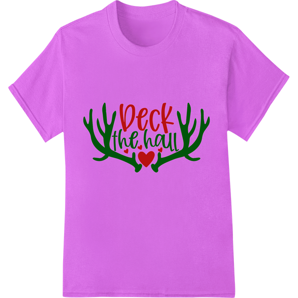 Festive 'Deck the Hall' Christmas Heat Transfer Design on purple shirt - SUPERDTF-DTF Prints-DTF Transfers-Custom DTF Prints