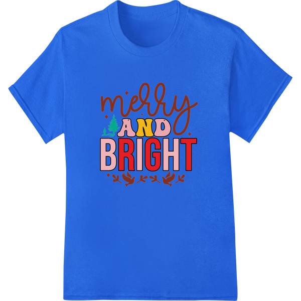 Merry & Bright: Festive Christmas DTF Print Heat Transfer on blue shirt - SUPERDTF-DTF Prints-DTF Transfers-Custom DTF Prints