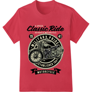 Cutting-edge high-quality t-shirt printing featured on Vintage 1954 Military Motorcycle Pride Classic Ride Emblem