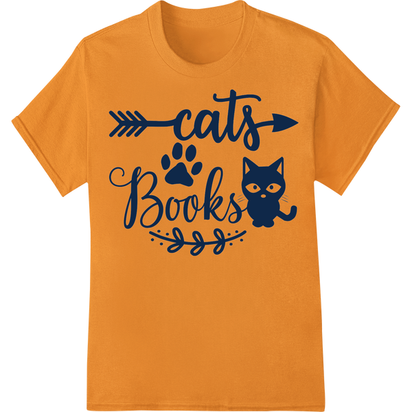 Adorable 'Cats Books' DTF Print Heat Transfer | Feline Fun on orange shirt - SUPERDTF-DTF Prints-DTF Transfers-Custom DTF Prints