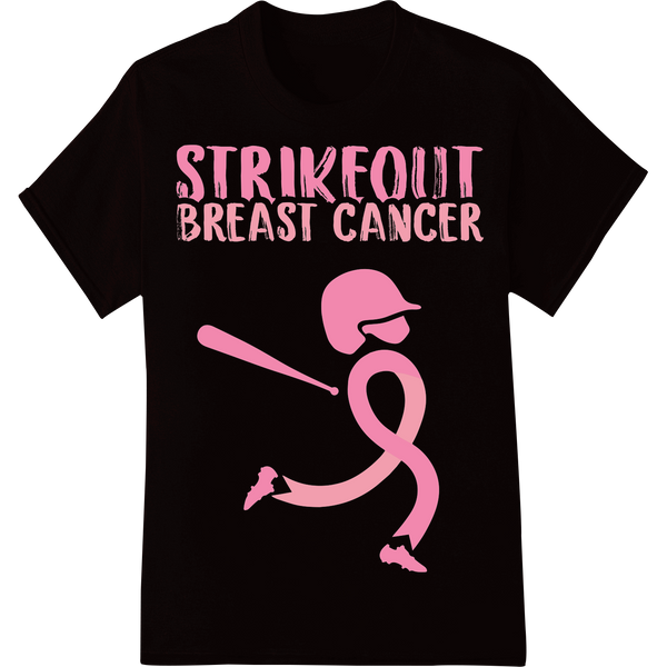 Strikeout Breast Cancer: Bold Pink Ribbon Baseball DTF Print on black shirt - SUPERDTF-DTF Prints-DTF Transfers-Custom DTF Prints