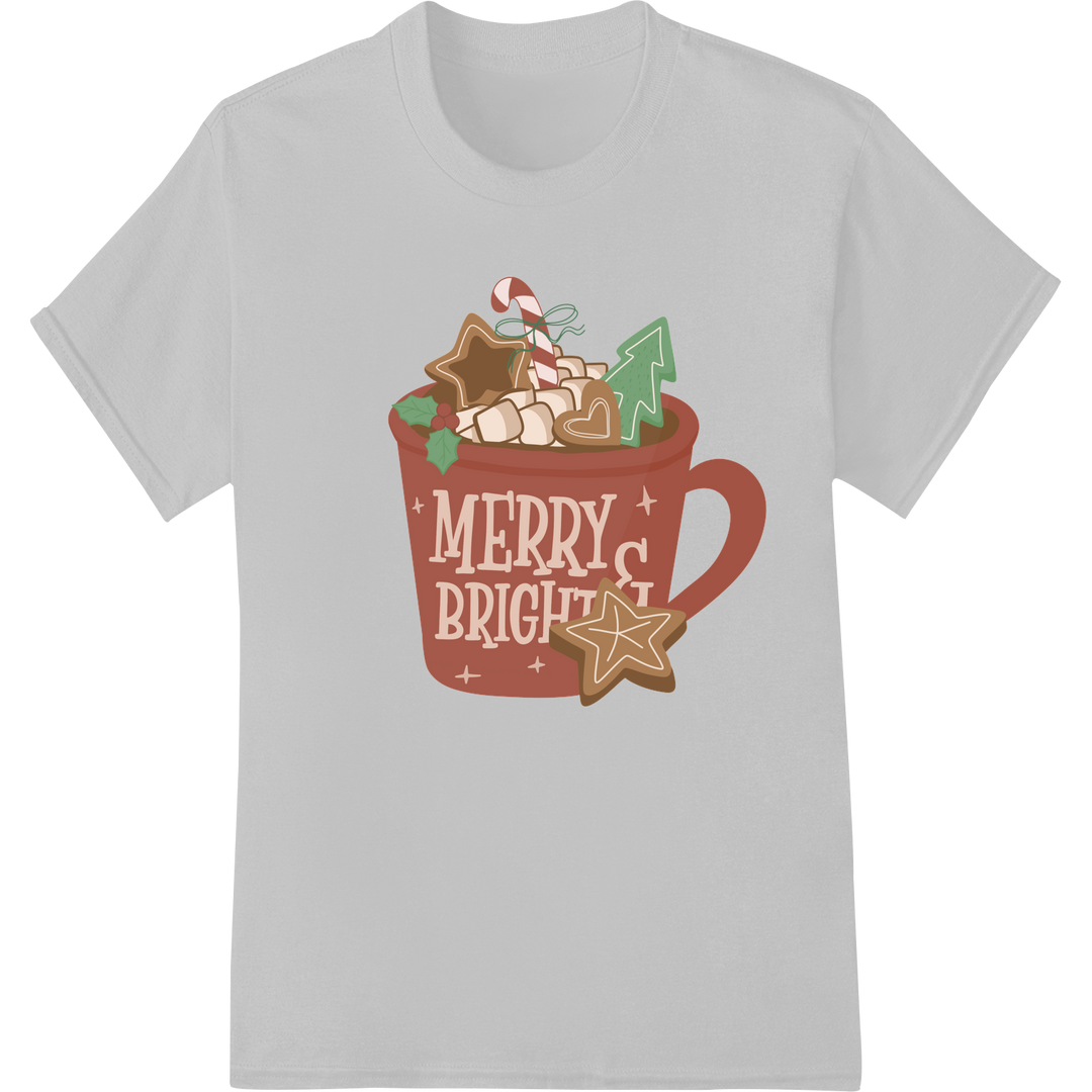 Festive 'Merry Bright' Christmas DTF Print Heat Transfer on white shirt - SUPERDTF-DTF Prints-DTF Transfers-Custom DTF Prints