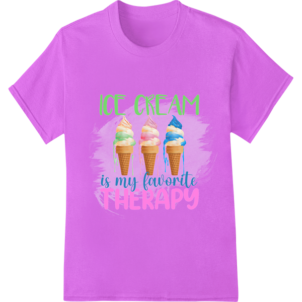 Scoops of Self-Care: Ice Cream Therapy DTF Print Transfer on purple shirt - SUPERDTF-DTF Prints-DTF Transfers-Custom DTF Prints