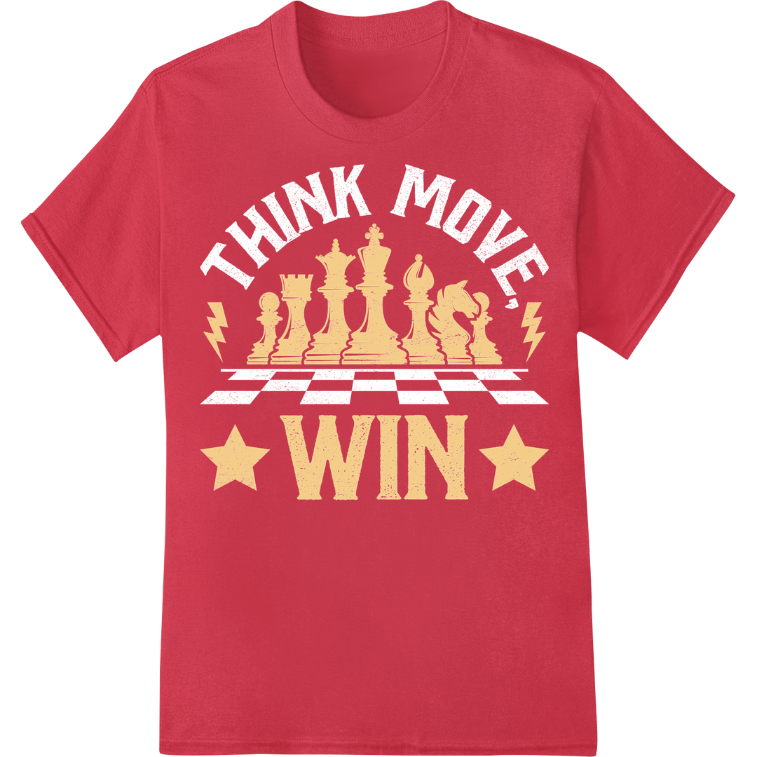 Checkmate Your Style: 'WIN' with Chess DTF Print on red shirt - SUPERDTF-DTF Prints-DTF Transfers-Custom DTF Prints