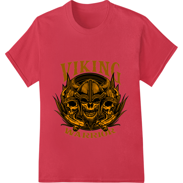 Fierce Viking Warrior Skull Heat Transfer Print Design enhanced with professional heat transfer