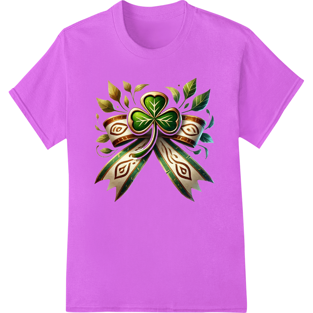 Vibrant Shamrock Bow: Captivating St. Patrick's Day DTF Print on purple shirt - SUPERDTF-DTF Prints-DTF Transfers-Custom DTF Prints