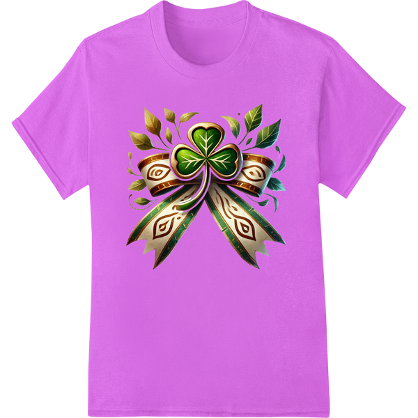 Vibrant Shamrock Bow: Captivating St. Patrick's Day DTF Print on purple shirt - SUPERDTF-DTF Prints-DTF Transfers-Custom DTF Prints