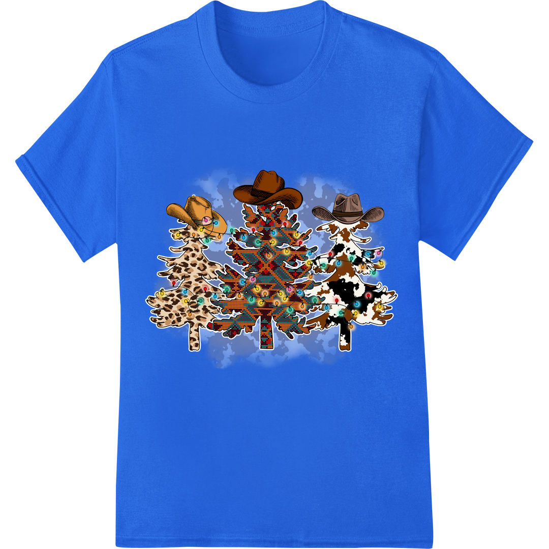 Rustic Cowboy Christmas: Festive Western DTF Print Design on blue shirt - SUPERDTF-DTF Prints-DTF Transfers-Custom DTF Prints