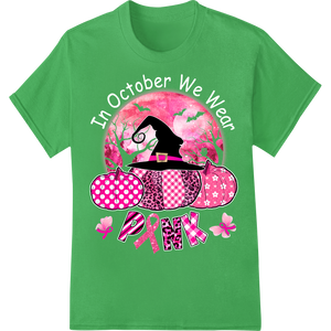 Enchanting Pink Witch Hat Halloween DTF Print Heat Transfer on green shirt - SUPERDTF-DTF Prints-DTF Transfers-Custom DTF Prints