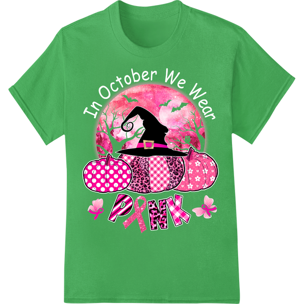 Enchanting Pink Witch Hat Halloween DTF Print Heat Transfer on green shirt - SUPERDTF-DTF Prints-DTF Transfers-Custom DTF Prints