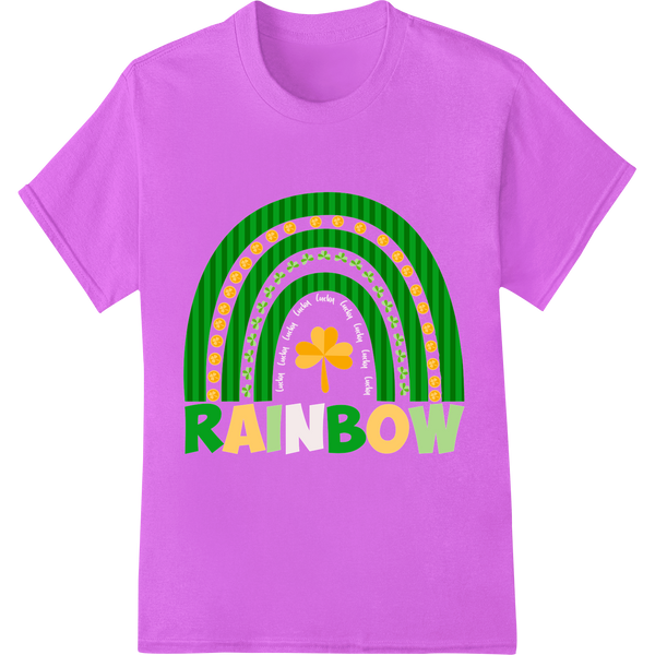 Lucky Rainbow Shamrock: St. Patrick's Day Heat Transfer on purple shirt - SUPERDTF-DTF Prints-DTF Transfers-Custom DTF Prints