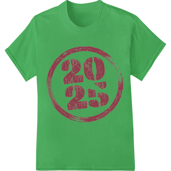 Vintage Red 2025 Stamp DTF Print Heat Transfer | New Year on green shirt - SUPERDTF-DTF Prints-DTF Transfers-Custom DTF Prints