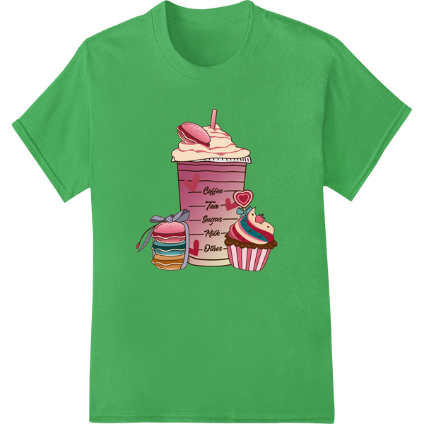 Sweeten Your Valentine's Day with Our 'Coffee Love' DTF Print on green shirt - SUPERDTF-DTF Prints-DTF Transfers-Custom DTF Prints