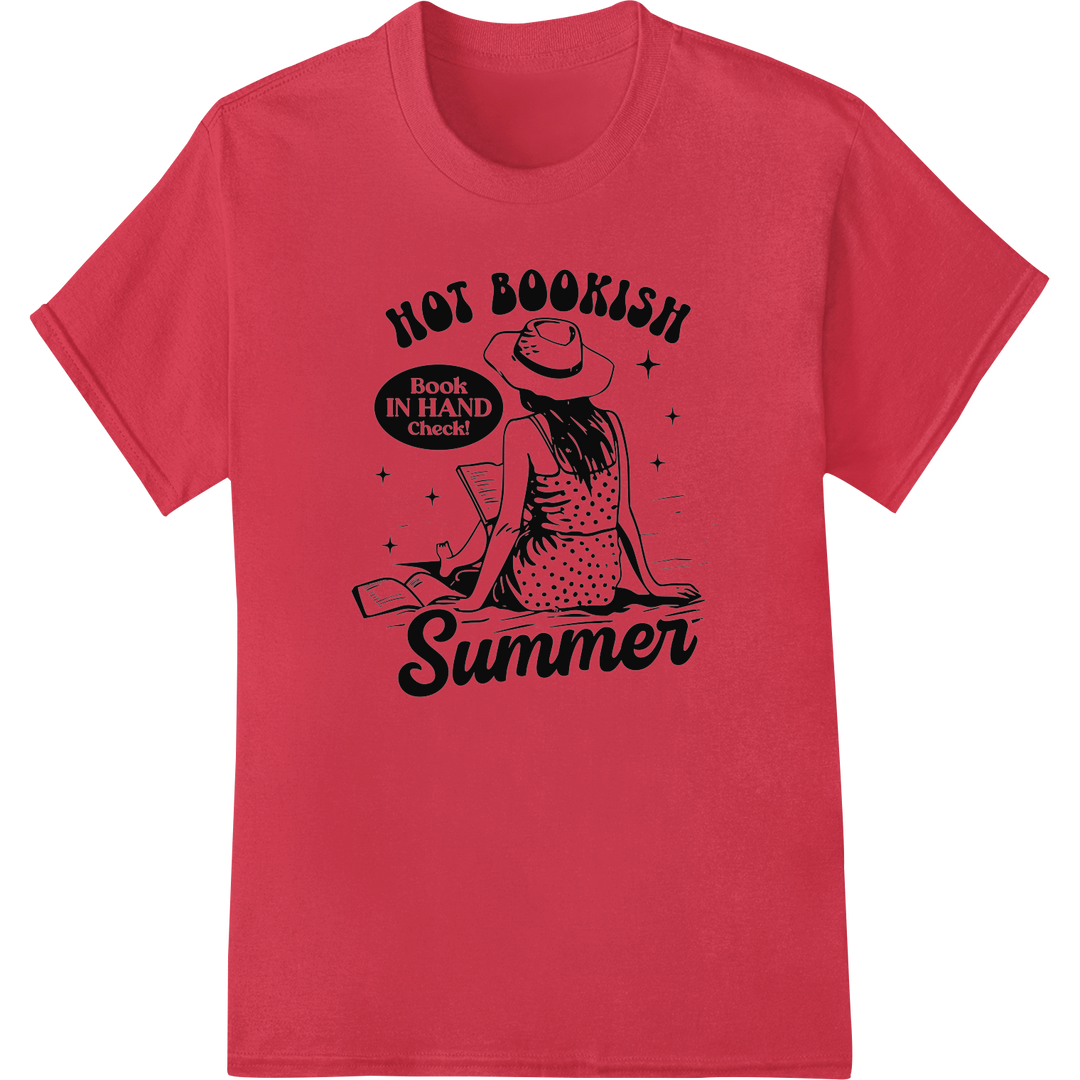 Sizzling Summer Read: Retro Bookish Woman DTF Print on red shirt - SUPERDTF-DTF Prints-DTF Transfers-Custom DTF Prints