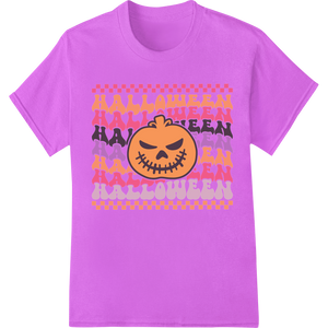 Wicked Halloween Pumpkin on Checkered Background enhanced with professional apparel decoration