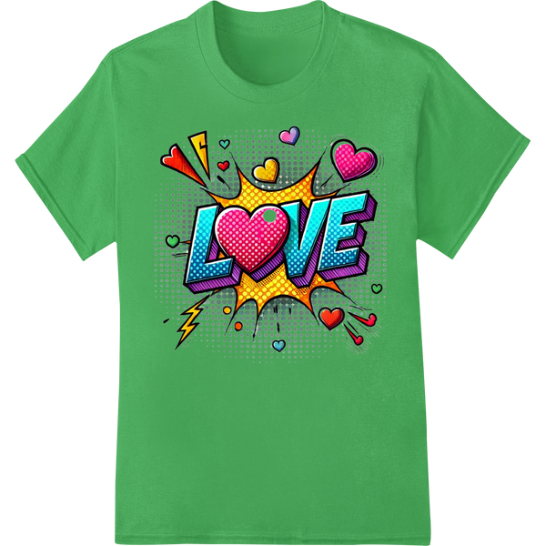 Vibrant Pop Art 'LOVE' DTF Print Heat Transfer | Valentine's on green shirt - SUPERDTF-DTF Prints-DTF Transfers-Custom DTF Prints