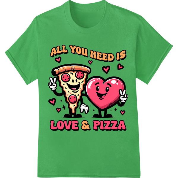 Cute Pizza My Heart Valentine's Day DTF Print Transfer on green shirt - SUPERDTF-DTF Prints-DTF Transfers-Custom DTF Prints