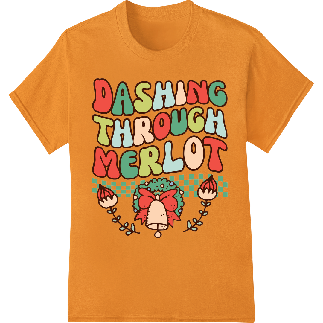 Dashing Through Merlot: Retro Christmas DTF Print Transfer on orange shirt - SUPERDTF-DTF Prints-DTF Transfers-Custom DTF Prints