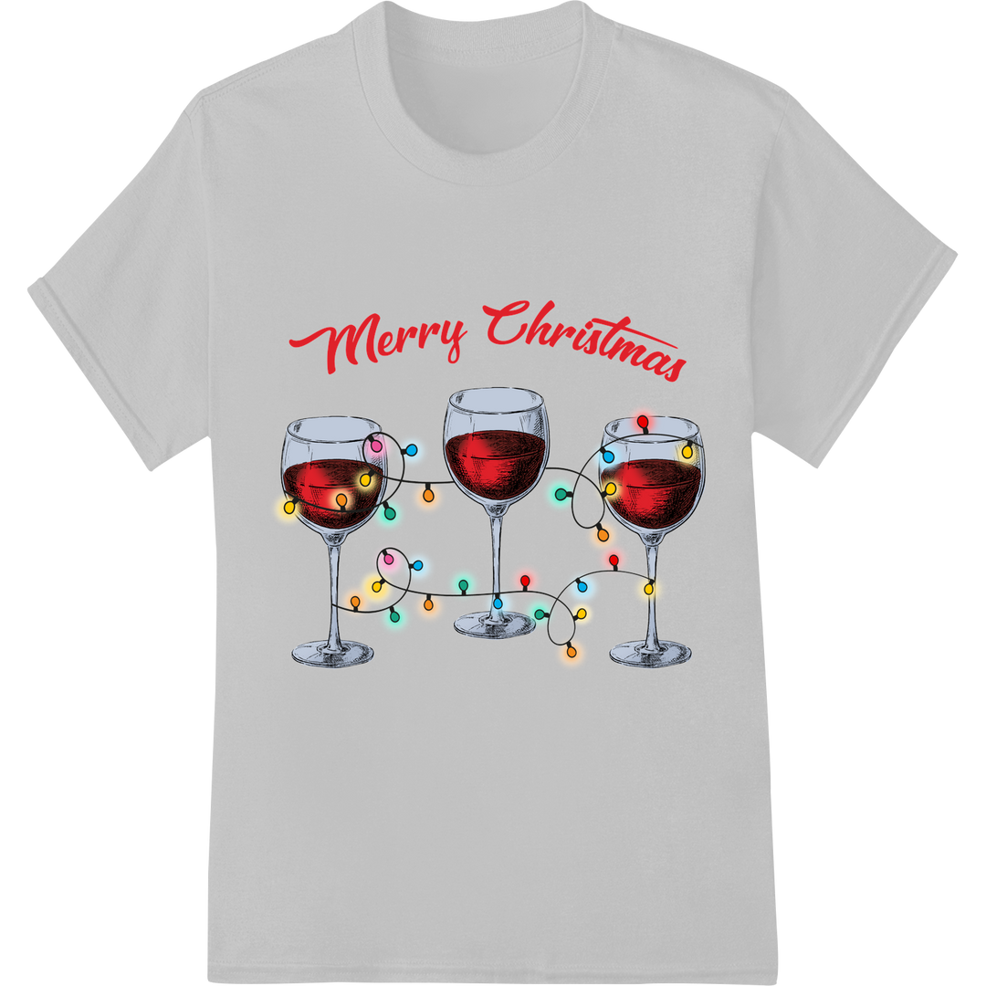 Festive Christmas Wine Glasses Print | Holiday Cheer Transfer on white shirt - SUPERDTF-DTF Prints-DTF Transfers-Custom DTF Prints