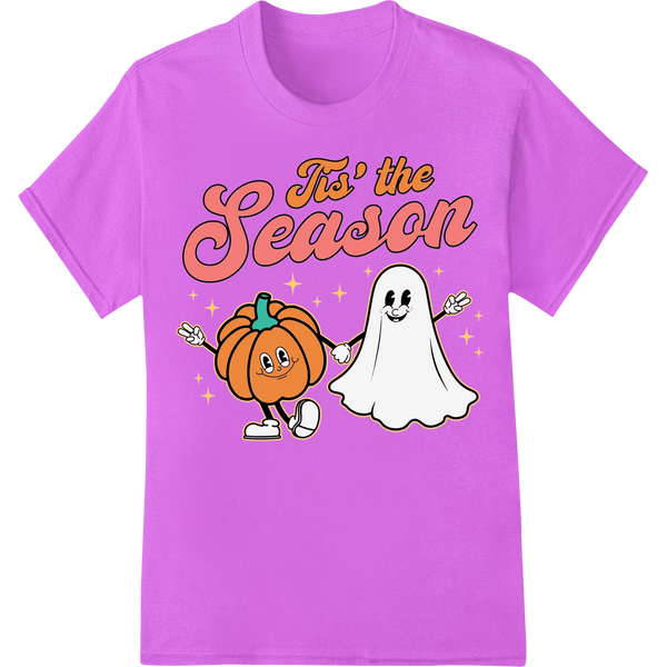 Cute Halloween Pumpkin & Ghost 'Tis the Season' DTF Print on purple shirt - SUPERDTF-DTF Prints-DTF Transfers-Custom DTF Prints