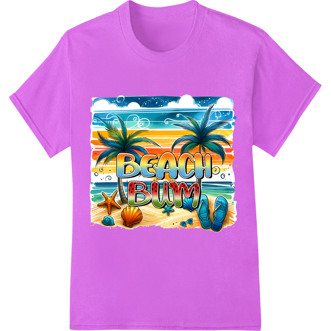 Beach Bum Vibes: Colorful DTF Print Heat Transfer on purple shirt - SUPERDTF-DTF Prints-DTF Transfers-Custom DTF Prints