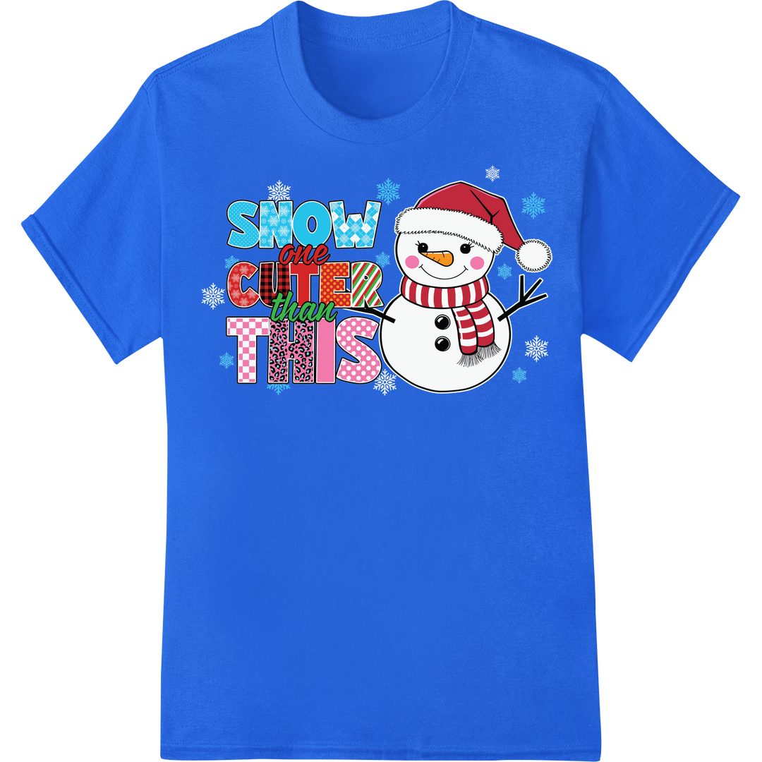 Adorable 'Snow Cute This' Snowman Christmas DTF Print Transfer on blue shirt - SUPERDTF-DTF Prints-DTF Transfers-Custom DTF Prints