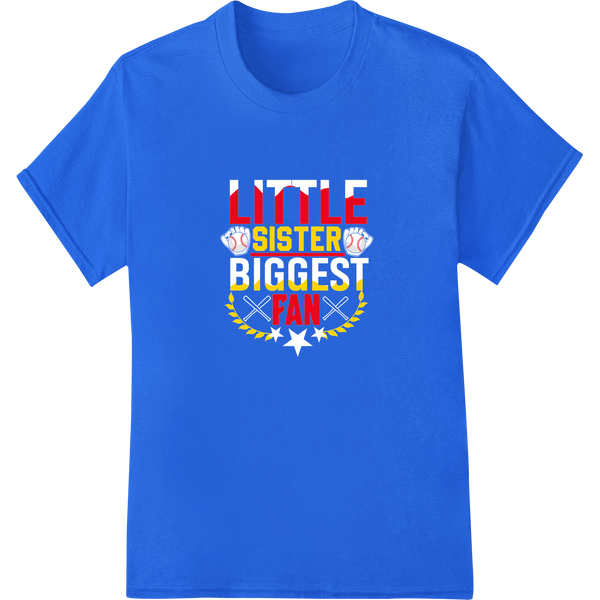 Little Sister Baseball Fan DTF Print | Cheer Squad Shirt on blue shirt - SUPERDTF-DTF Prints-DTF Transfers-Custom DTF Prints