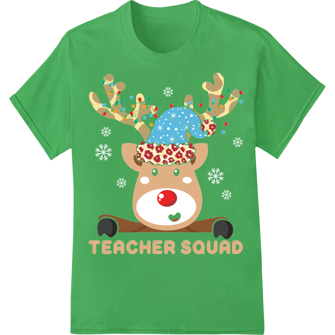 Adorable Teacher Squad Reindeer DTF Print Christmas Transfer on green shirt - SUPERDTF-DTF Prints-DTF Transfers-Custom DTF Prints