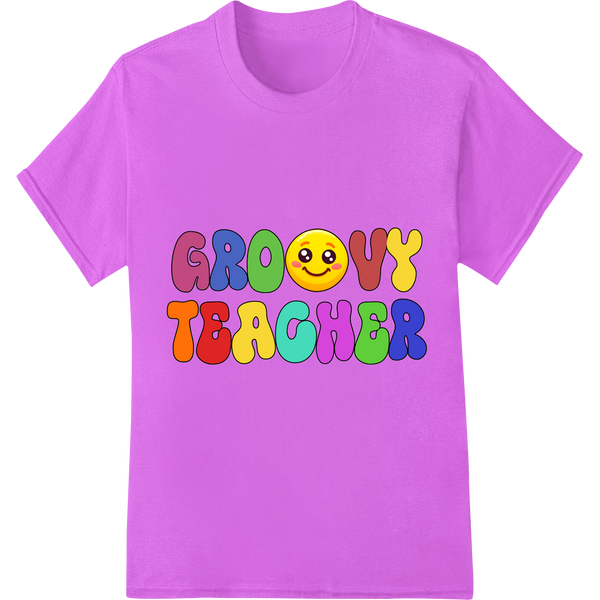 Vibrant 'GROOVY TEACHER' DTF Print Heat Transfer Design on purple shirt - SUPERDTF-DTF Prints-DTF Transfers-Custom DTF Prints