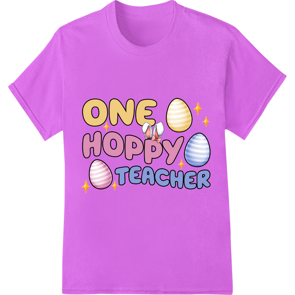 Retro 'One Hoppy Teacher' Easter Egg DTF Print Heat Transfer on purple shirt - SUPERDTF-DTF Prints-DTF Transfers-Custom DTF Prints