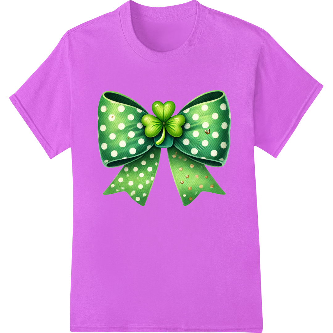 Lucky Clover Polka Dot Bow - St. Patrick's Day Heat Transfer on purple shirt - SUPERDTF-DTF Prints-DTF Transfers-Custom DTF Prints