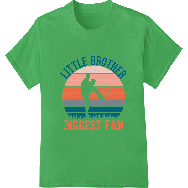 Little Brother Biggest Fan - Retro Baseball DTF Print on green shirt - SUPERDTF-DTF Prints-DTF Transfers-Custom DTF Prints