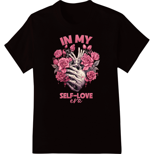 Skeleton's Hand Valentine: Darkly Humorous Self-Love on black shirt - SUPERDTF-DTF Prints-DTF Transfers-Custom DTF Prints