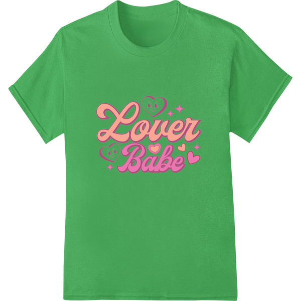 Retro "Lover Babe" DTF Print Heat Transfer | Valentine's Day on green shirt - SUPERDTF-DTF Prints-DTF Transfers-Custom DTF Prints