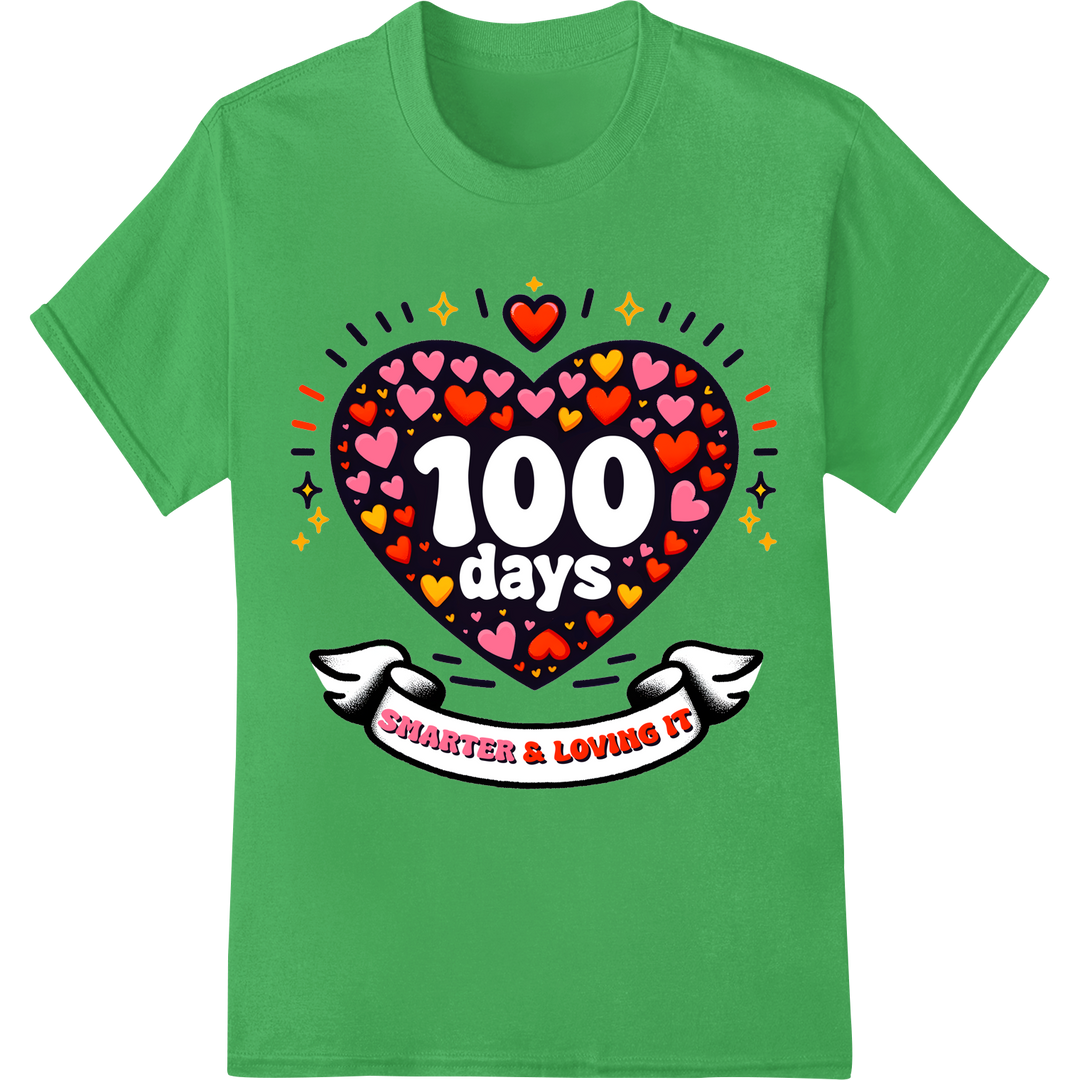 Celebrate 100 Days of School in Style | DTF Transfer Print on green shirt - SUPERDTF-DTF Prints-DTF Transfers-Custom DTF Prints