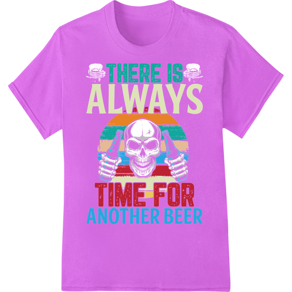 Wise Skull Says Time for Another Beer | DTF Print Transfer on purple shirt - SUPERDTF-DTF Prints-DTF Transfers-Custom DTF Prints