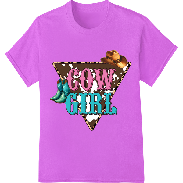 Vibrant COW GIRL Western Print | Rodeo-Inspired DTF Transfer on purple shirt - SUPERDTF-DTF Prints-DTF Transfers-Custom DTF Prints