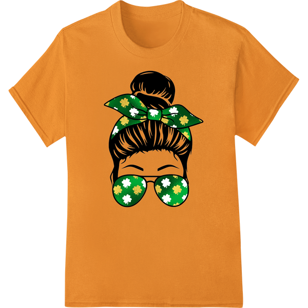 Expert custom garment printing craftsmanship on Shamrock Shades Woman St. Patrick's Day Heat Transfer