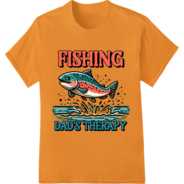 Retro Fishing Dad's Therapy | DTF Print Heat Transfer on orange shirt - SUPERDTF-DTF Prints-DTF Transfers-Custom DTF Prints