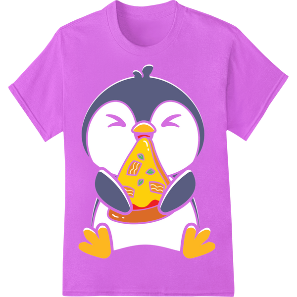 Adorable Pizza Lover Penguin DTF Print Heat Transfer on purple shirt - SUPERDTF-DTF Prints-DTF Transfers-Custom DTF Prints