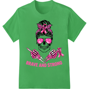 Brave & Strong: Fierce Skull DTF Print for Cancer Awareness on green shirt - SUPERDTF-DTF Prints-DTF Transfers-Custom DTF Prints