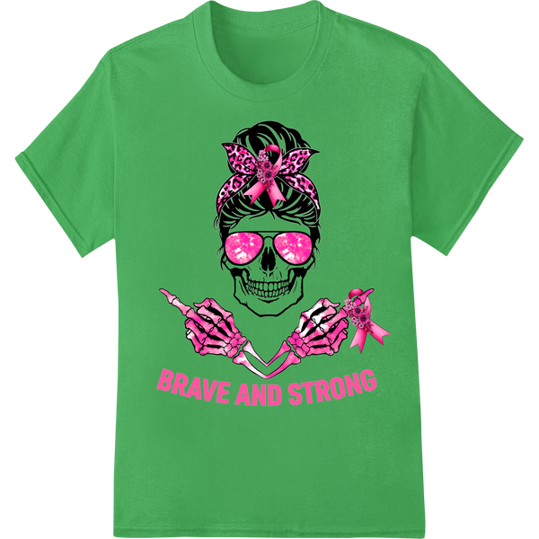 Brave & Strong: Fierce Skull DTF Print for Cancer Awareness on green shirt - SUPERDTF-DTF Prints-DTF Transfers-Custom DTF Prints