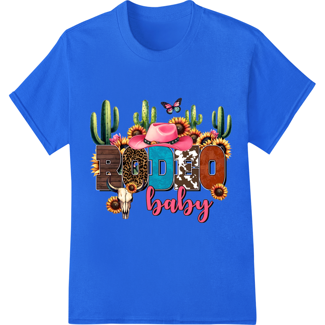 Rodeo Baby: Vibrant Western Cowgirl Heat Transfer Print on blue shirt - SUPERDTF-DTF Prints-DTF Transfers-Custom DTF Prints