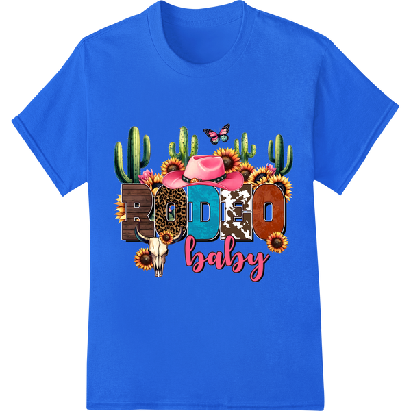 Rodeo Baby: Vibrant Western Cowgirl Heat Transfer Print on blue shirt - SUPERDTF-DTF Prints-DTF Transfers-Custom DTF Prints