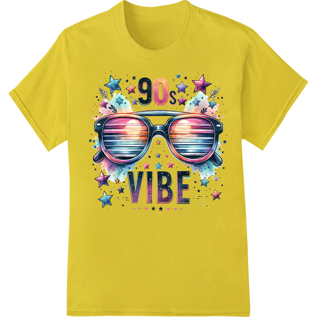 Retro '90s Vibe Sunglasses DTF Print Heat Transfer on yellow shirt - SUPERDTF-DTF Prints-DTF Transfers-Custom DTF Prints