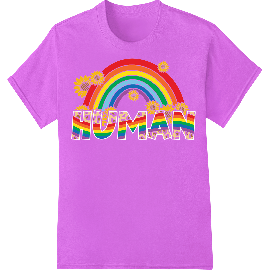 Bold Rainbow 'HUMAN' Pride DTF Heat Transfer Print | LGBTQ+ on purple shirt - SUPERDTF-DTF Prints-DTF Transfers-Custom DTF Prints