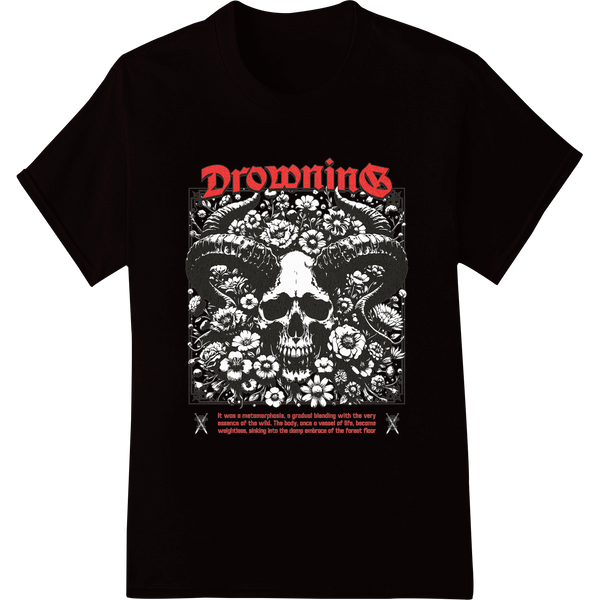 Drowning Skull DTF Print - Gothic Floral Macabre Design on black shirt - SUPERDTF-DTF Prints-DTF Transfers-Custom DTF Prints